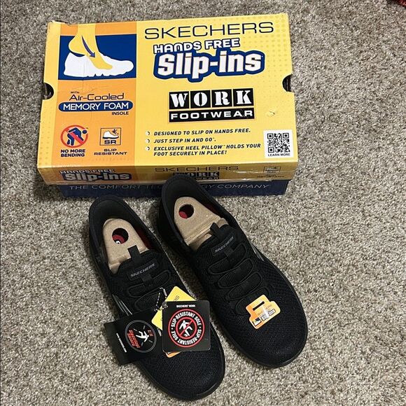 Skechers Black Slip-Ins with Air-Cooled Memory Foam, Work Footwear. Size 7 NWT - Picture 1 of 9